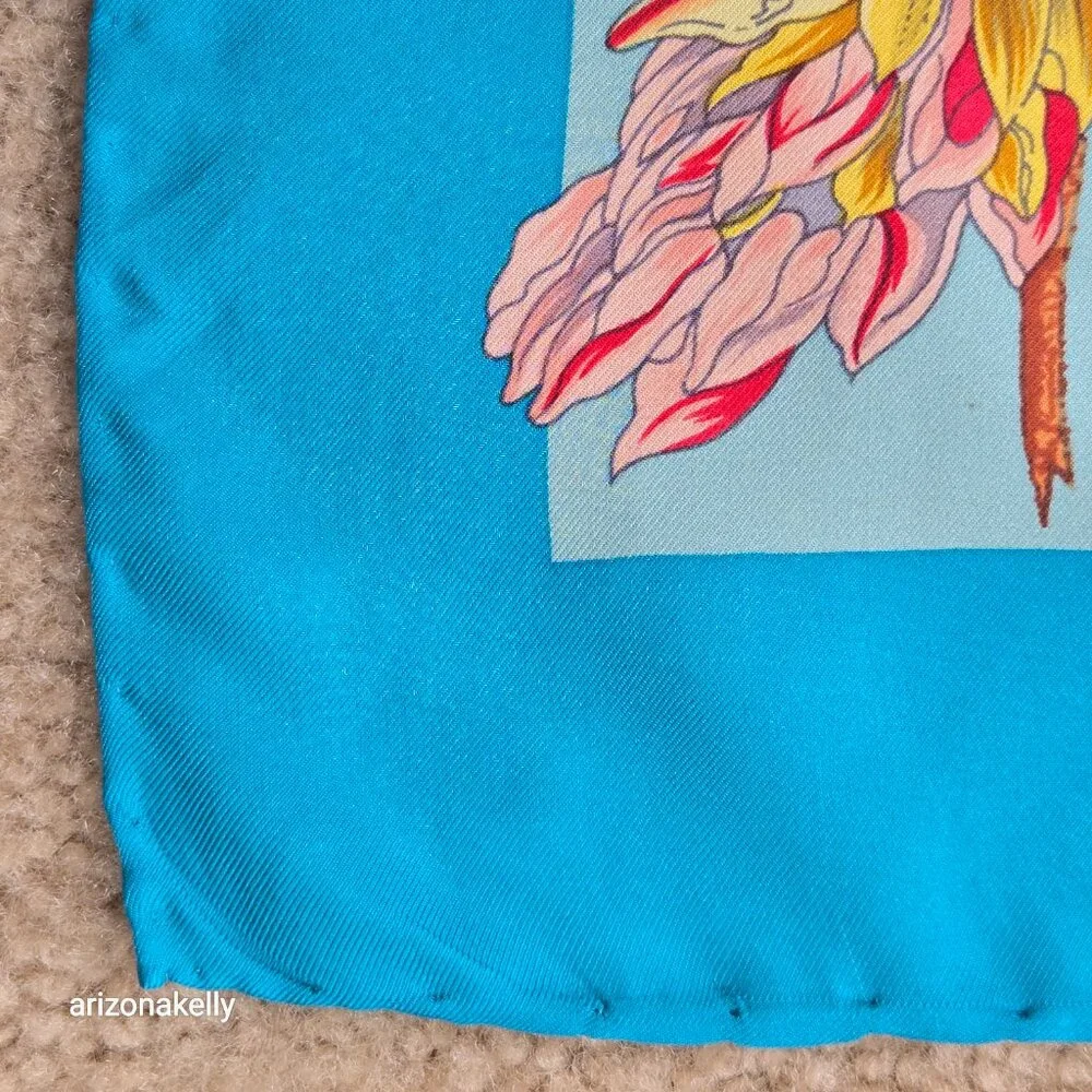 Vintage Silk Scarf Parrots Bird Hand Rolled Edges